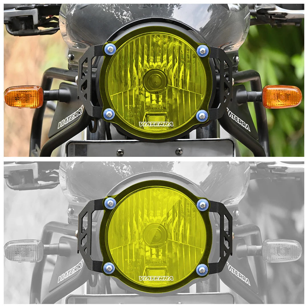 VIATERRA HEADLIGHT GRILL FOR HIMALAYAN BS4 YELLOW TINT - AH Helmets