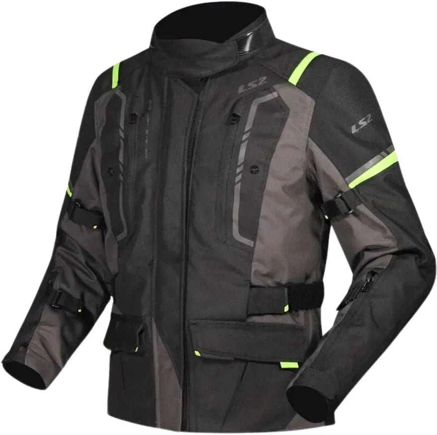 LS2 NARVIK (LADY)JACKET - GREY BLACK HI-VIZ YELLOW — CE CLASS AA CERTIFIED