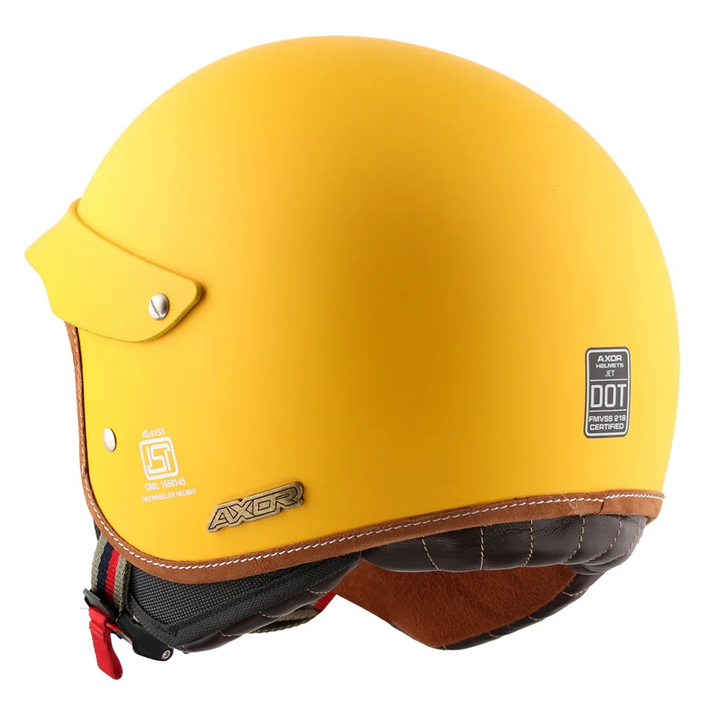 Axor Retro Jet West With Peak Helmet Dull Yellow - AH Helmets