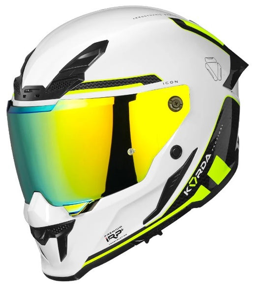 KORDA ICON TOKIO GLOSS WHITE FLO.YELLOW HELMET (Dual visor)