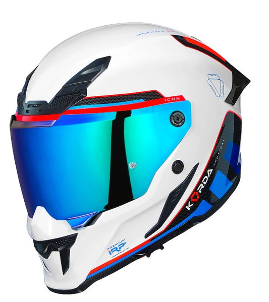KORDA ICON TOKIO WHITE BLUE RED HELMET (Dual visor)