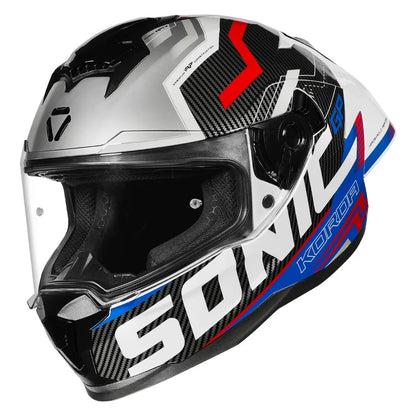 KORDA SONIC GP SPI-D GLOSS WHITE BLUE W/V HELMET- FREE SMOKE VISOR
