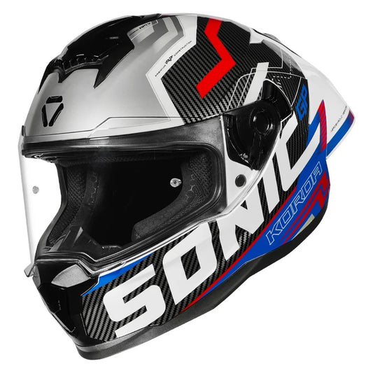 KORDA SONIC GP SPI-D GLOSS WHITE BLUE W/V HELMET- FREE SMOKE VISOR