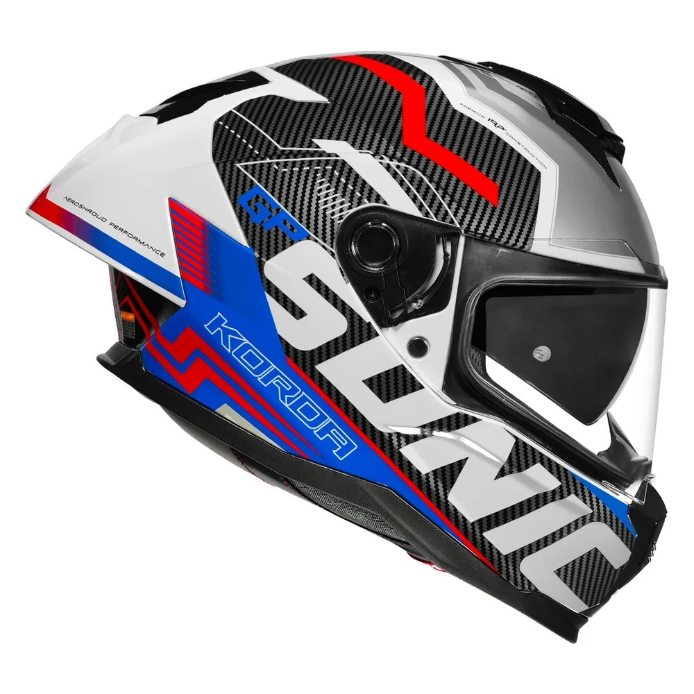 KORDA SONIC GP SPI-D GLOSS WHITE BLUE W/V HELMET- FREE SMOKE VISOR