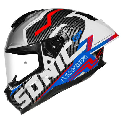 KORDA SONIC GP SPI-D GLOSS WHITE BLUE W/V HELMET- FREE SMOKE VISOR