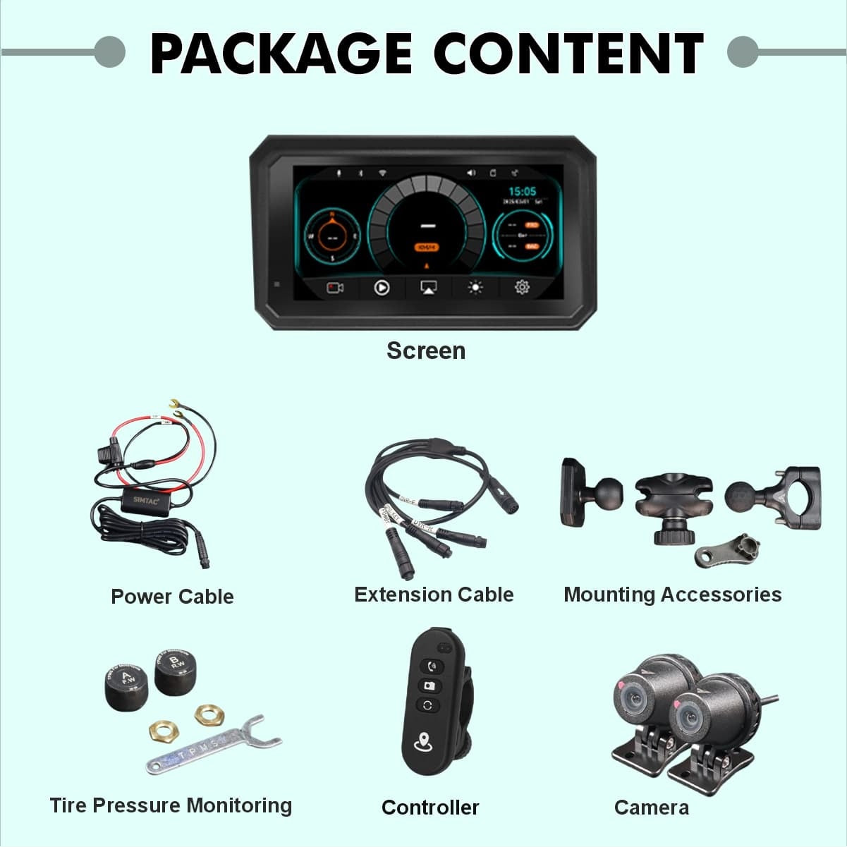 Simtac Quick Detachable Motorcycle GPS with CarPlay & Android Auto – M8DT