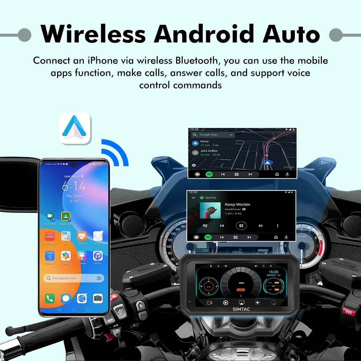 Simtac Quick Detachable Motorcycle GPS with CarPlay & Android Auto – M8DT
