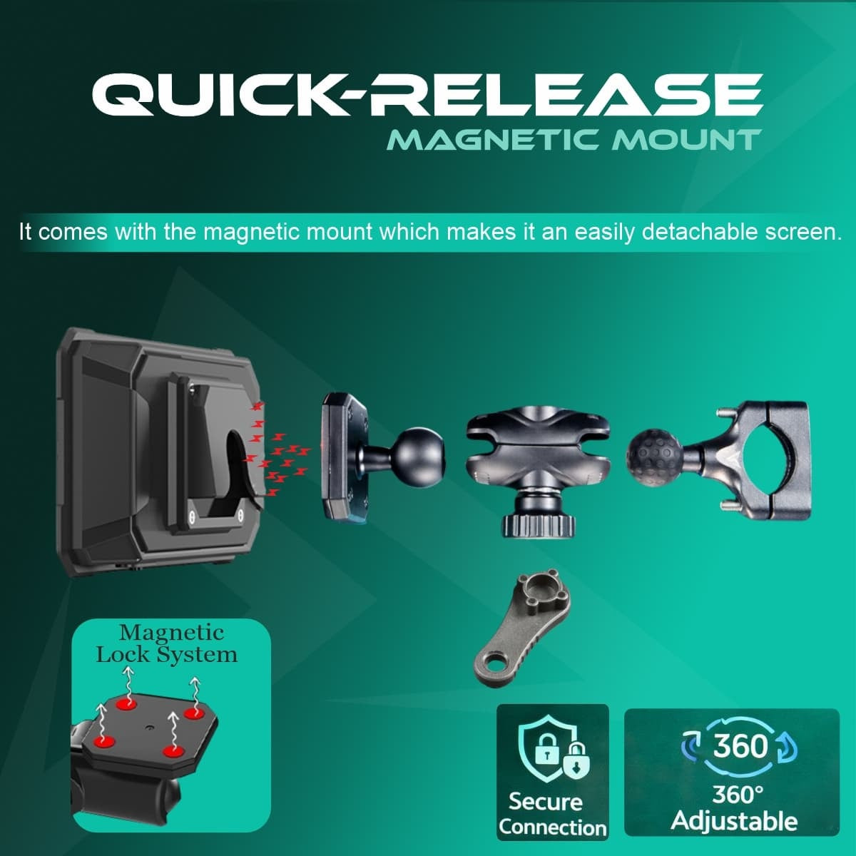 Simtac Quick Detachable Motorcycle GPS with CarPlay & Android Auto – M8DT