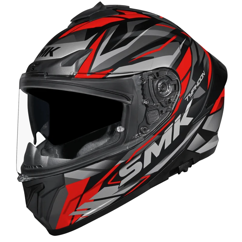 SMK Typhoon Rival Gloss Black Grey Red Helmet(GL263) ECE 22-06