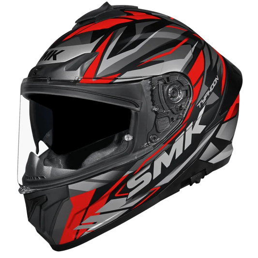 SMK Typhoon Rival Gloss Black Grey Red Helmet(GL263) ECE 22-06
