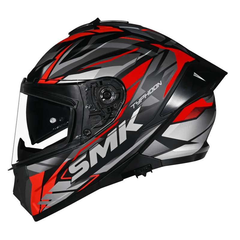 SMK Typhoon Rival Gloss Black Grey Red Helmet(GL263) ECE 22-06