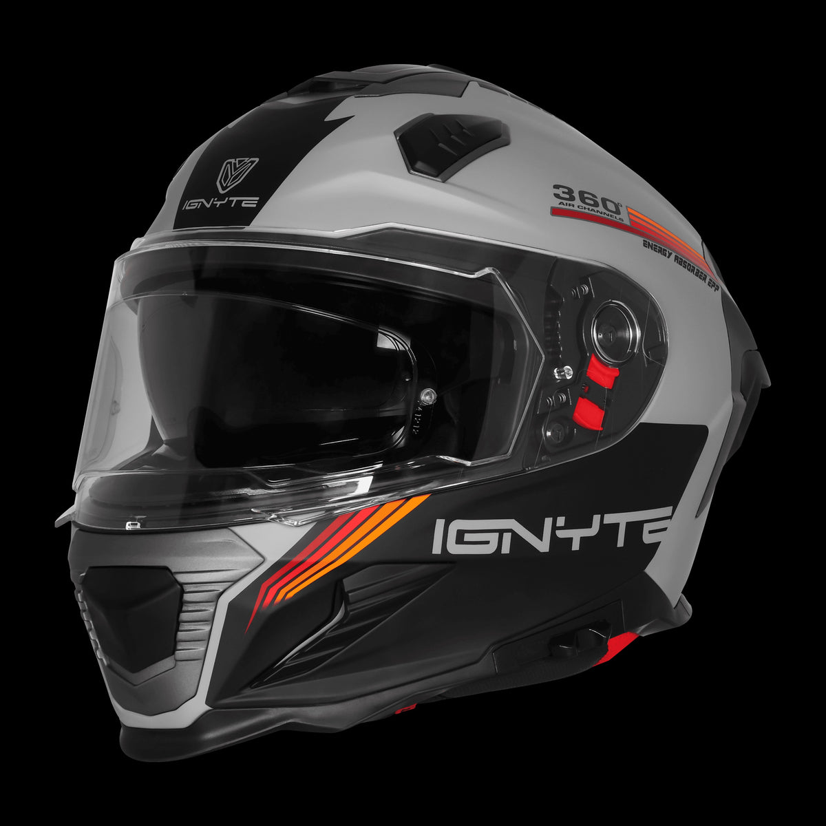 Steelbird IGNYTE IGN-16 GLOSSY TITANIUM GREY WITH ORANGE RED ISS DOT Helmets