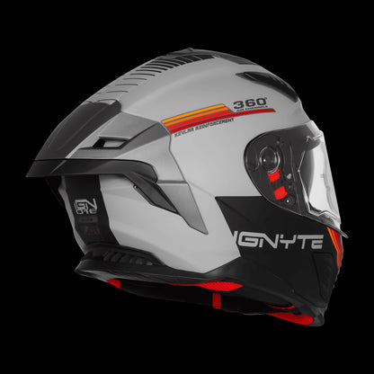 Steelbird IGNYTE IGN-16 GLOSSY TITANIUM GREY WITH ORANGE RED ISS DOT Helmets