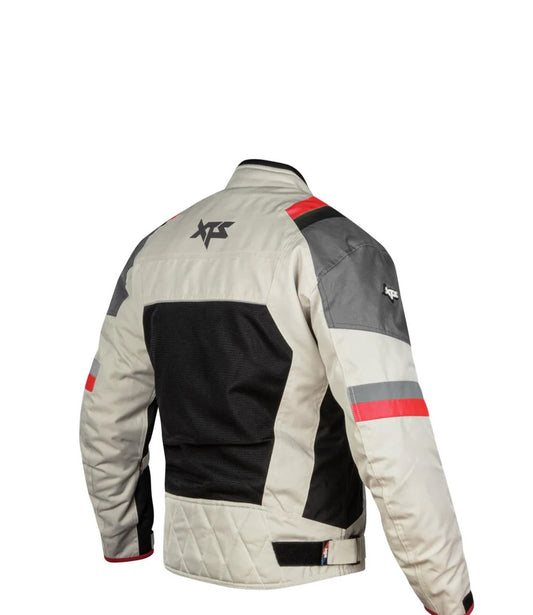 XTS Speedway Off White Grey Red Riding Jacket - AH Helmets