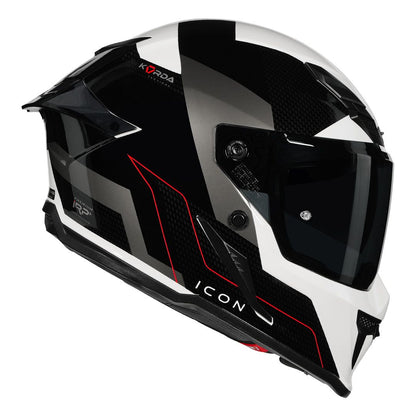 KORDA ICON NYX GLOSS BLACK WHITE HELMET (Dual visor)