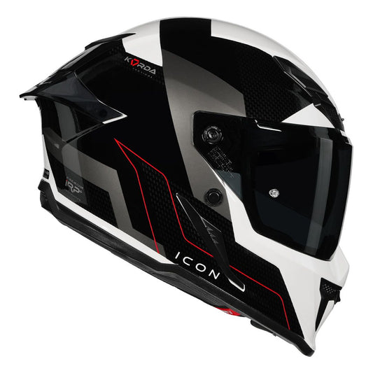 KORDA ICON NYX GLOSS BLACK WHITE HELMET (Dual visor)