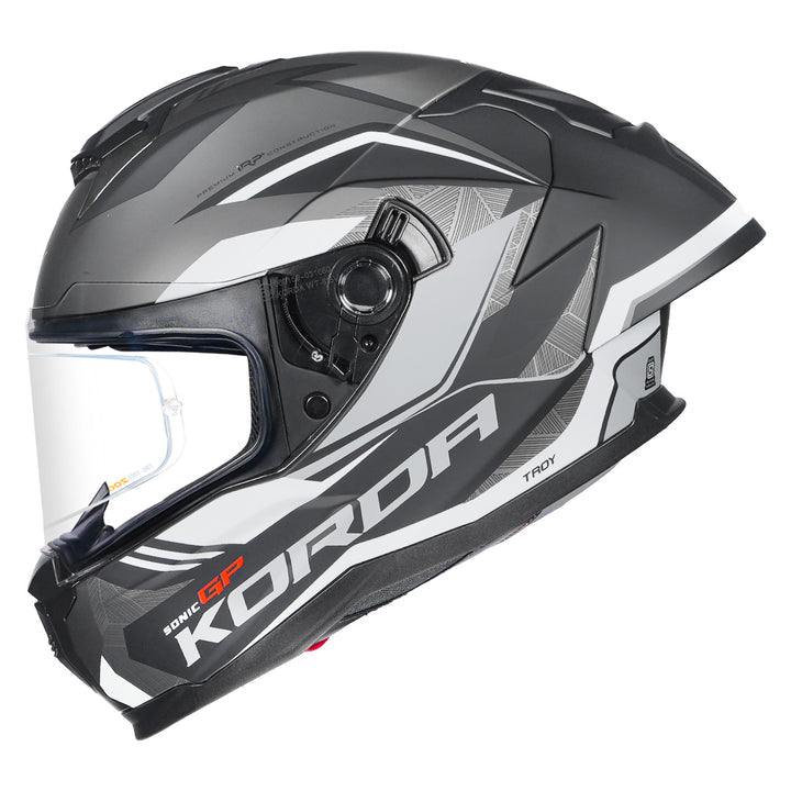 KORDA SONIC GP TROY MATT GREY W/P HELMET (Dual visor)
