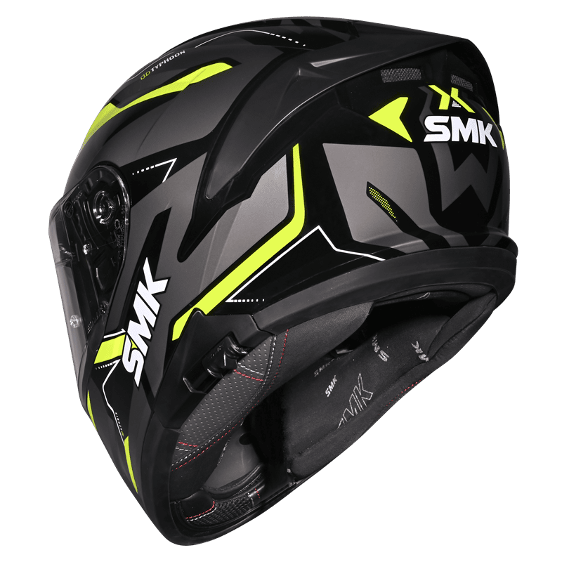SMK Typhoon Azonix Gloss Black Hiviz yellow Helmet (MA264) ECE 22-06