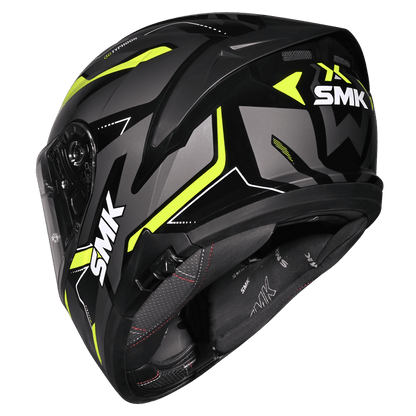 SMK Typhoon Azonix Gloss Black Hiviz yellow Helmet (MA264) ECE 22-06