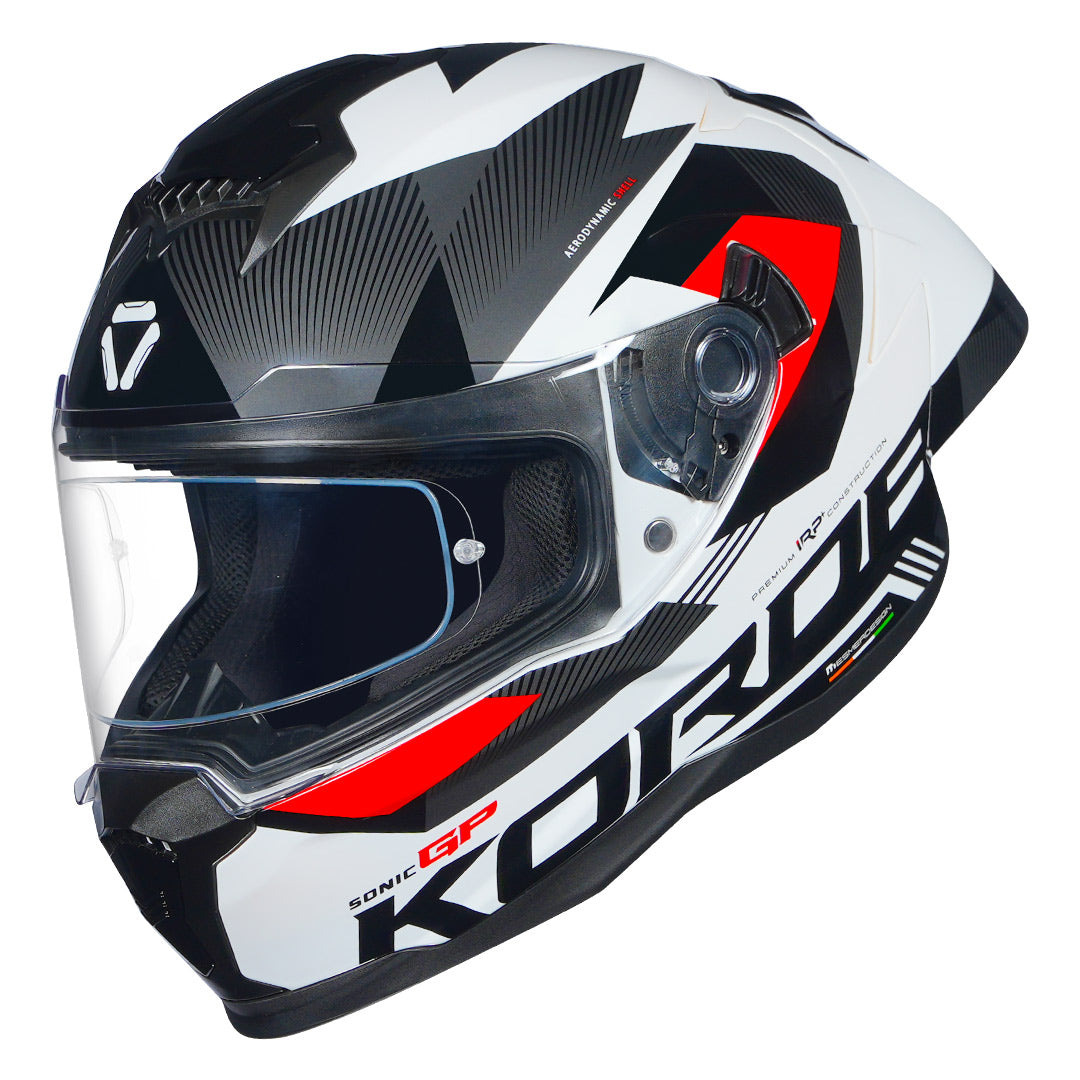 KORDA SONIC GP BRAVE GLOSS WHITE  RED W/P HELMET (Dual visor)