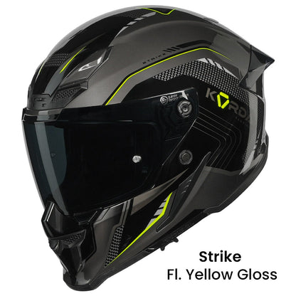 KORDA ICON STRIKE GLOSS FLO YELLOW HELMET (Dual visor)
