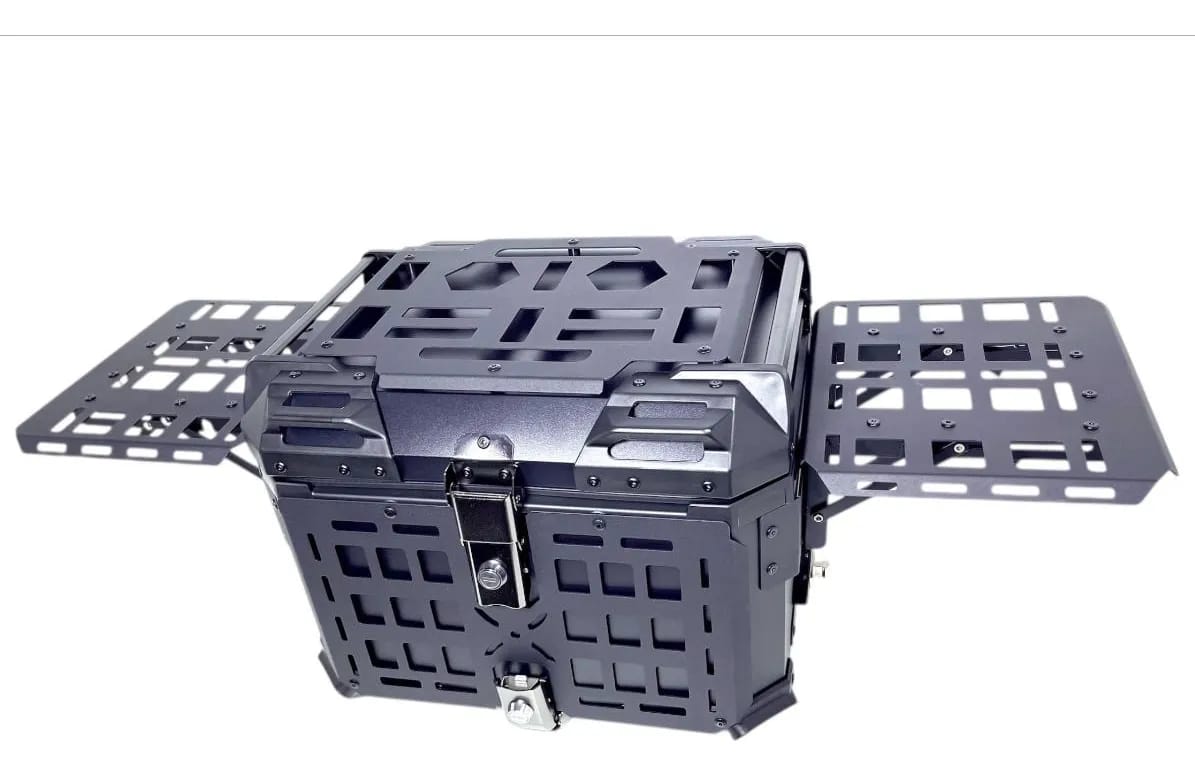MH MOTO ADVENTURE ALUMINIUM TOP BOX - 45 Ltrs WITH INTEGRATED  MOLLE EXPANSION SIDE OPNABLE TRAY