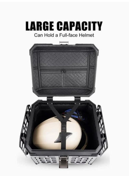 MH MOTO ADVENTURE ALUMINIUM TOP BOX - 45 Ltrs WITH INTEGRATED  MOLLE EXPANSION SIDE OPNABLE TRAY