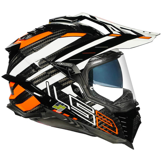 LS2 MX701 EXPLORER Carbon EDGE Gloss Black HIVIZ ORANGE  Helmet
