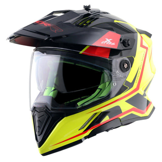 Axor X-Cross Dual Visor FlagsOff Gloss Neon Yellow Black Helmet