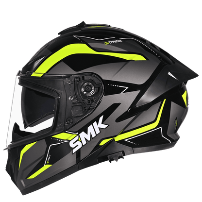 SMK Typhoon Azonix Gloss Black Hiviz yellow Helmet (MA264) ECE 22-06