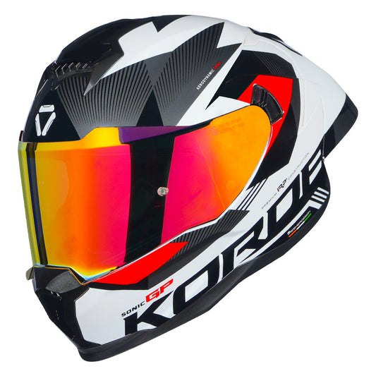 KORDA SONIC GP BRAVE GLOSS WHITE  RED W/P HELMET (Dual visor)