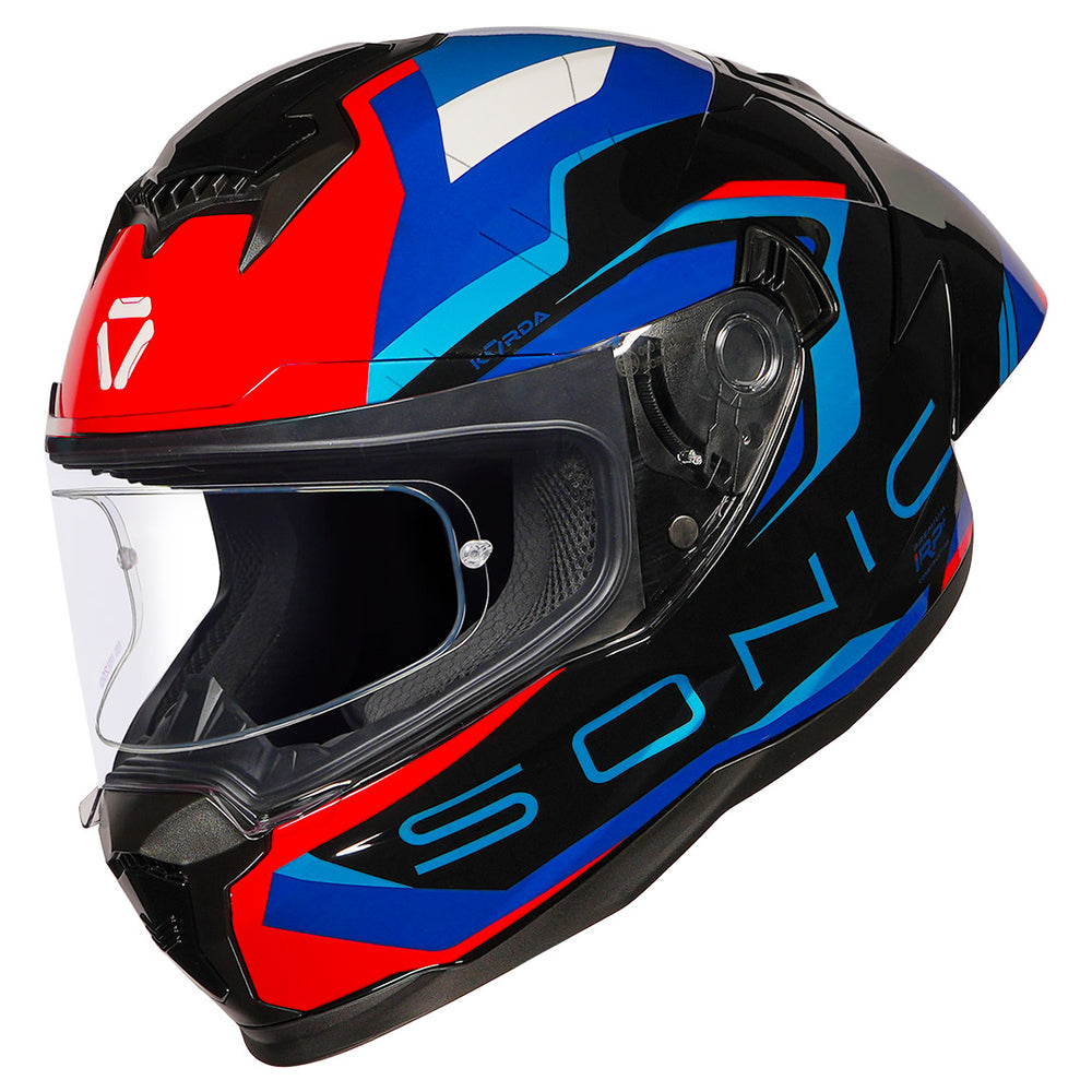 KORDA SONIC GP ROADLION GLOSS BLACK BLUE RED W/P HELMET (Dual visor)