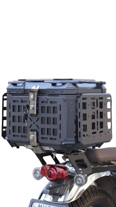 MH MOTO ADVENTURE ALUMINIUM TOP BOX - 45 Ltrs WITH INTEGRATED MOLLE EXPANSION SIDE OPNABLE TRAY