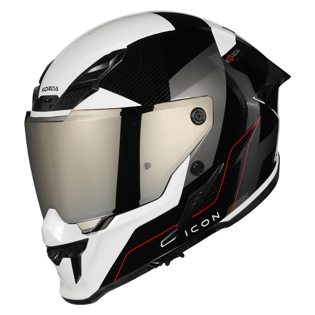 KORDA ICON NYX GLOSS BLACK WHITE HELMET (Dual visor)
