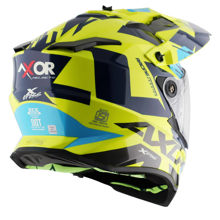 Axor X-Cross X1 Dual Visor Gloss Neon Yellow Blue Helmet