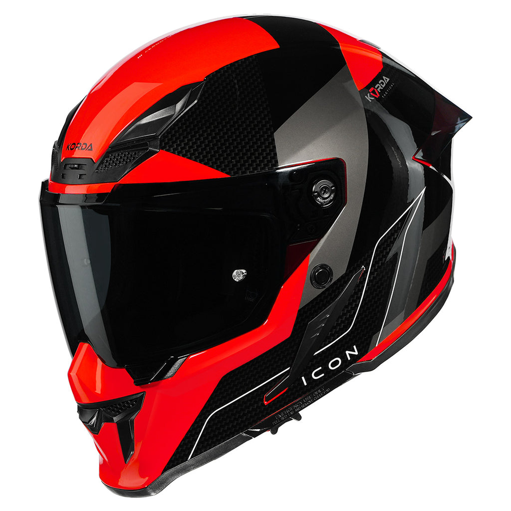 KORDA ICON NYX GLOSS BLACK RED HELMET (Dual visor)