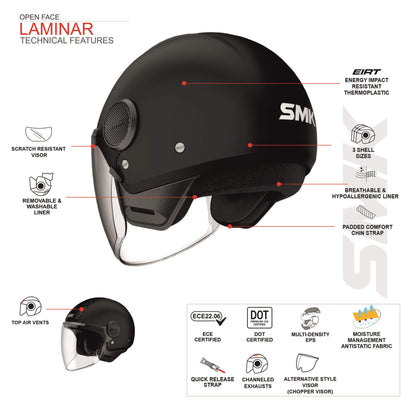 SMK LAMINAR SOLID PLAIN HALF HELMETS