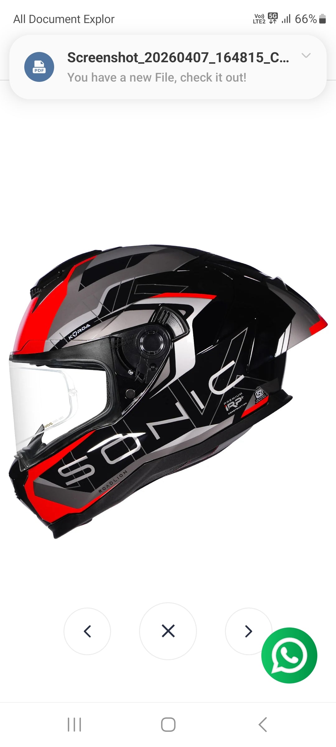 KORDA SONIC GP ROADLION GLOSS BLACK RED W/P HELMET (Dual visor)