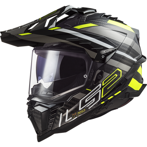 LS2 MX701 EXPLORER Carbon EDGE Gloss Black HIVIZ YELLOW  Helmet