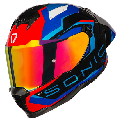KORDA SONIC GP ROADLION GLOSS BLACK BLUE RED W/P HELMET (Dual visor)