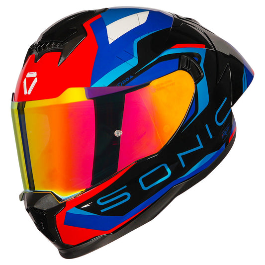 KORDA SONIC GP ROADLION GLOSS BLACK BLUE RED W/P HELMET (Dual visor)