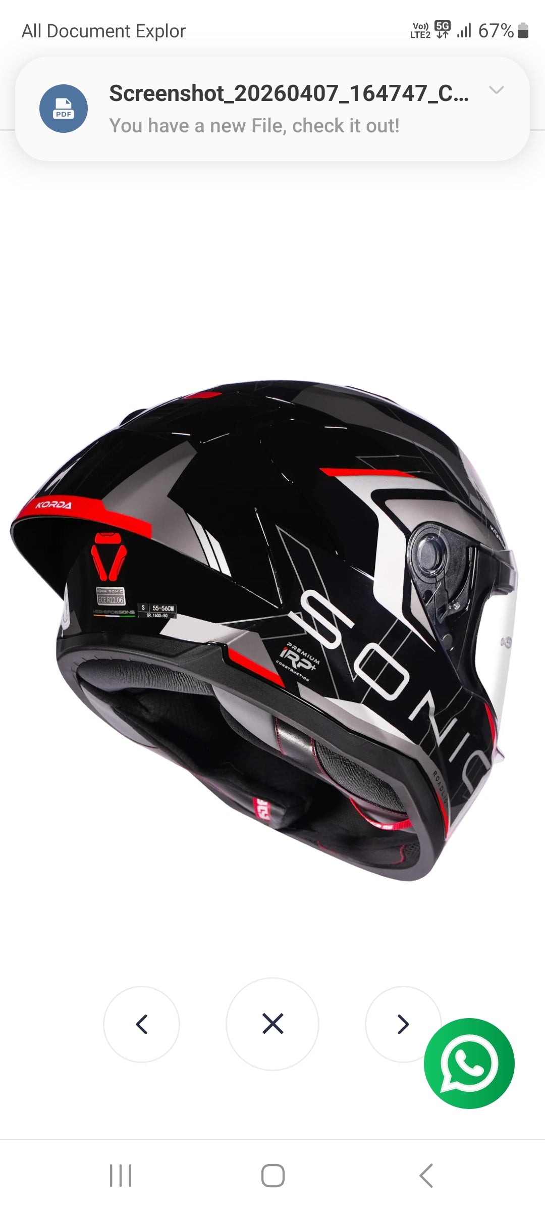 KORDA SONIC GP ROADLION GLOSS BLACK RED W/P HELMET (Dual visor)