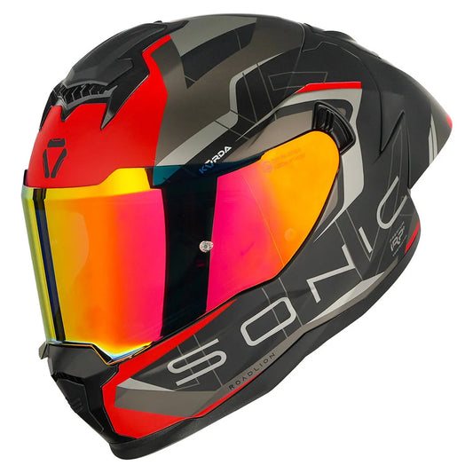 KORDA SONIC GP ROADLION GLOSS BLACK RED W/P HELMET (Dual visor)