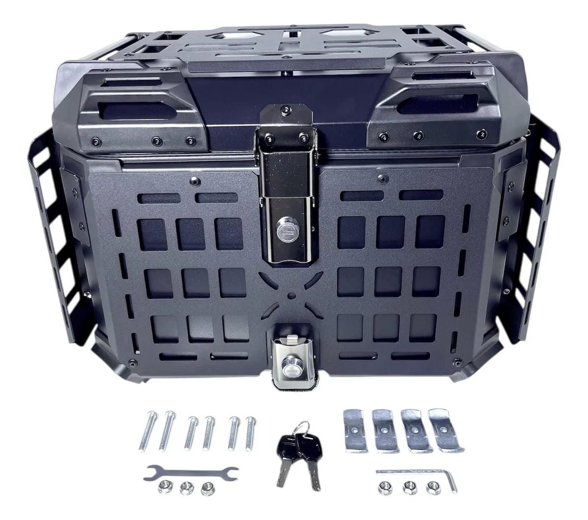 MH MOTO ADVENTURE ALUMINIUM TOP BOX - 45 Ltrs WITH INTEGRATED  MOLLE EXPANSION SIDE OPNABLE TRAY