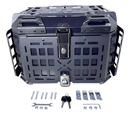 MH MOTO ADVENTURE ALUMINIUM TOP BOX - 45 Ltrs WITH INTEGRATED  MOLLE EXPANSION SIDE OPNABLE TRAY