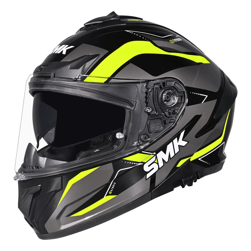 SMK Typhoon Azonix Gloss Black Hiviz yellow Helmet (MA264) ECE 22-06