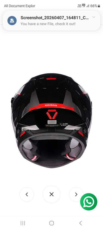 KORDA SONIC GP ROADLION GLOSS BLACK RED W/P HELMET (Dual visor)
