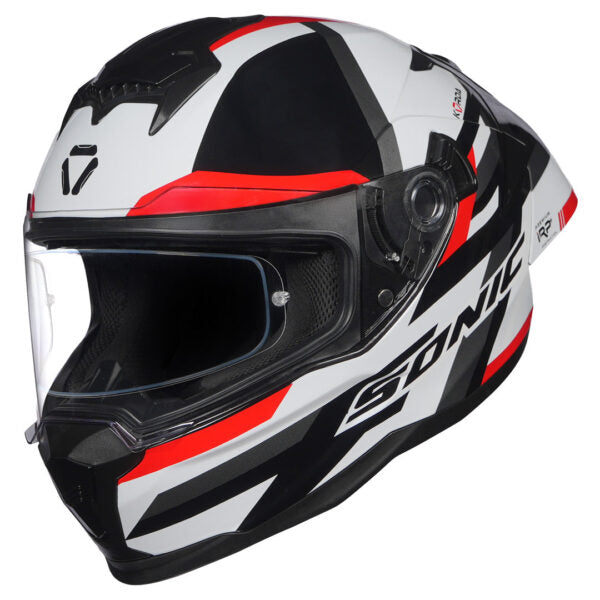 KORDA SONIC GP MOZE GLOSS WHITE RED  W/P HELMET (Dual visor)
