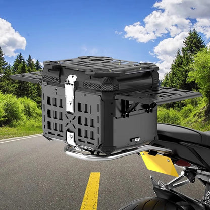 MH MOTO ADVENTURE ALUMINIUM TOP BOX - 45 Ltrs WITH INTEGRATED  MOLLE EXPANSION SIDE OPNABLE TRAY