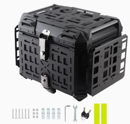 MH MOTO ADVENTURE ALUMINIUM TOP BOX - 45 Ltrs WITH INTEGRATED  MOLLE EXPANSION SIDE OPNABLE TRAY